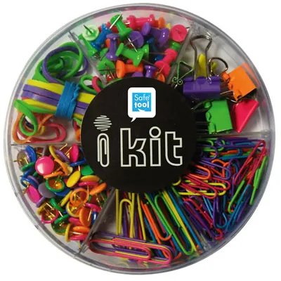 Kit de 6 articles de fixation colorés - Kit punaises, attaches, pinces et élastiques - Punaises, Pinces, Trombones