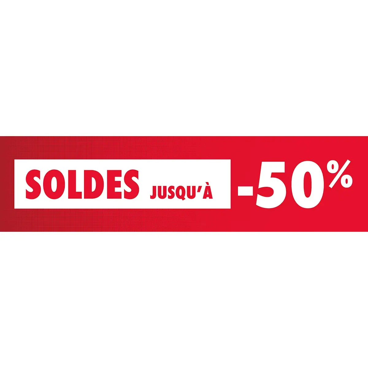 Affiche SOLDES jusqu’à -50% rouge/blanc 154 x 40 cm - Affichage Soldes - Affiches Soldes, Panneau soldes