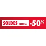 Affiche SOLDES jusqu’à -50% rouge/blanc 154 x 40 cm - Affichage Soldes - Affiches Soldes, Panneaux soldes