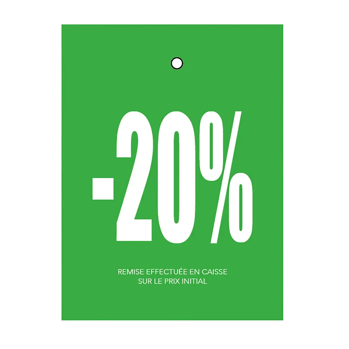 Etiquette à trou -20% vert/blanc 50x70mm carton 200g - Lot de 250 - Etiquette Soldes - Etiquettes soldes