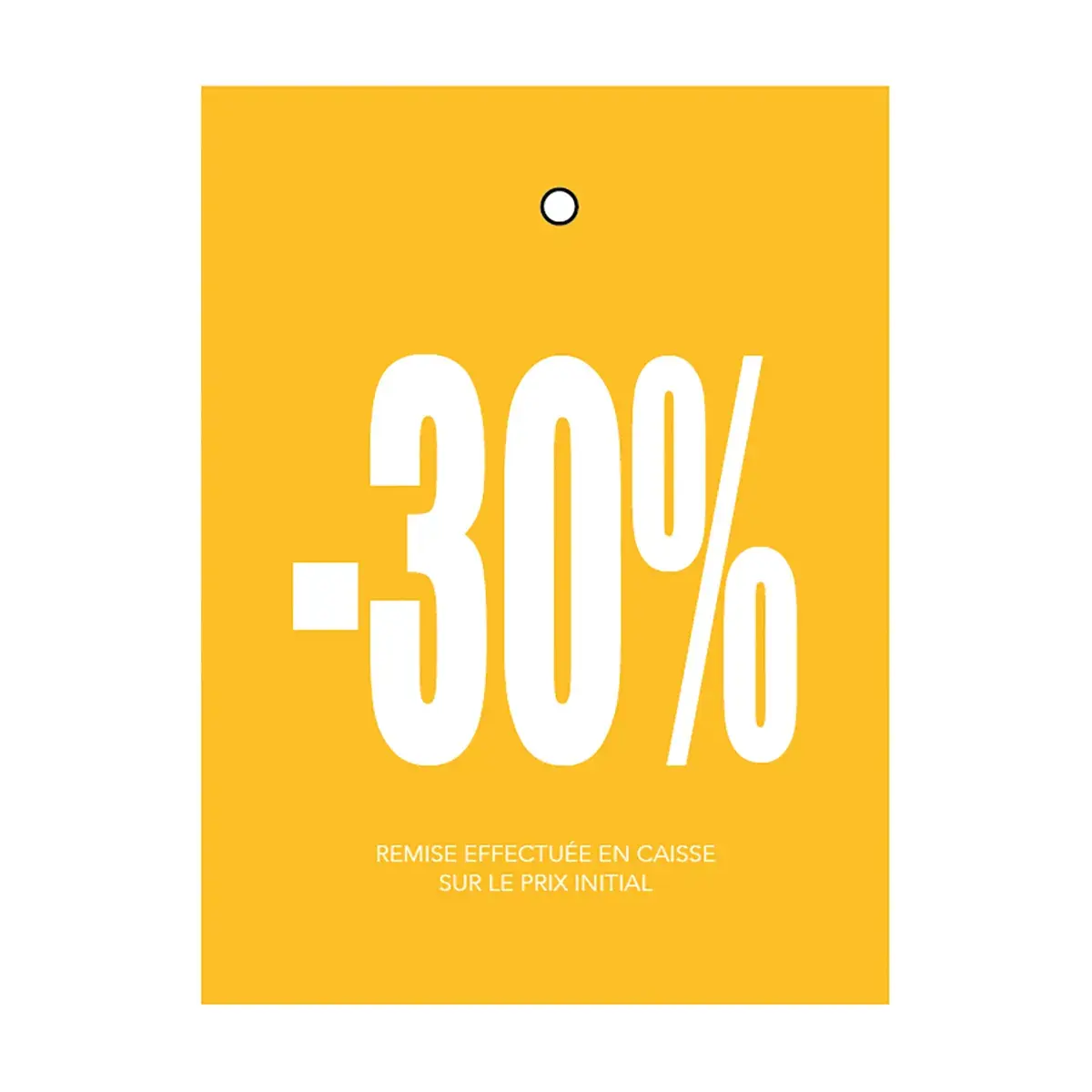 Etiquette à trou -30% jaune/blanc 50x70mm carton 200g - Lot de 250 - Etiquette Soldes - Étiquettes Soldes