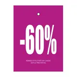 Etiquette à trou -60% bleu/blanc 50x70mm carton 200g - Lot de 250 - Etiquette Soldes - Etiquettes soldes