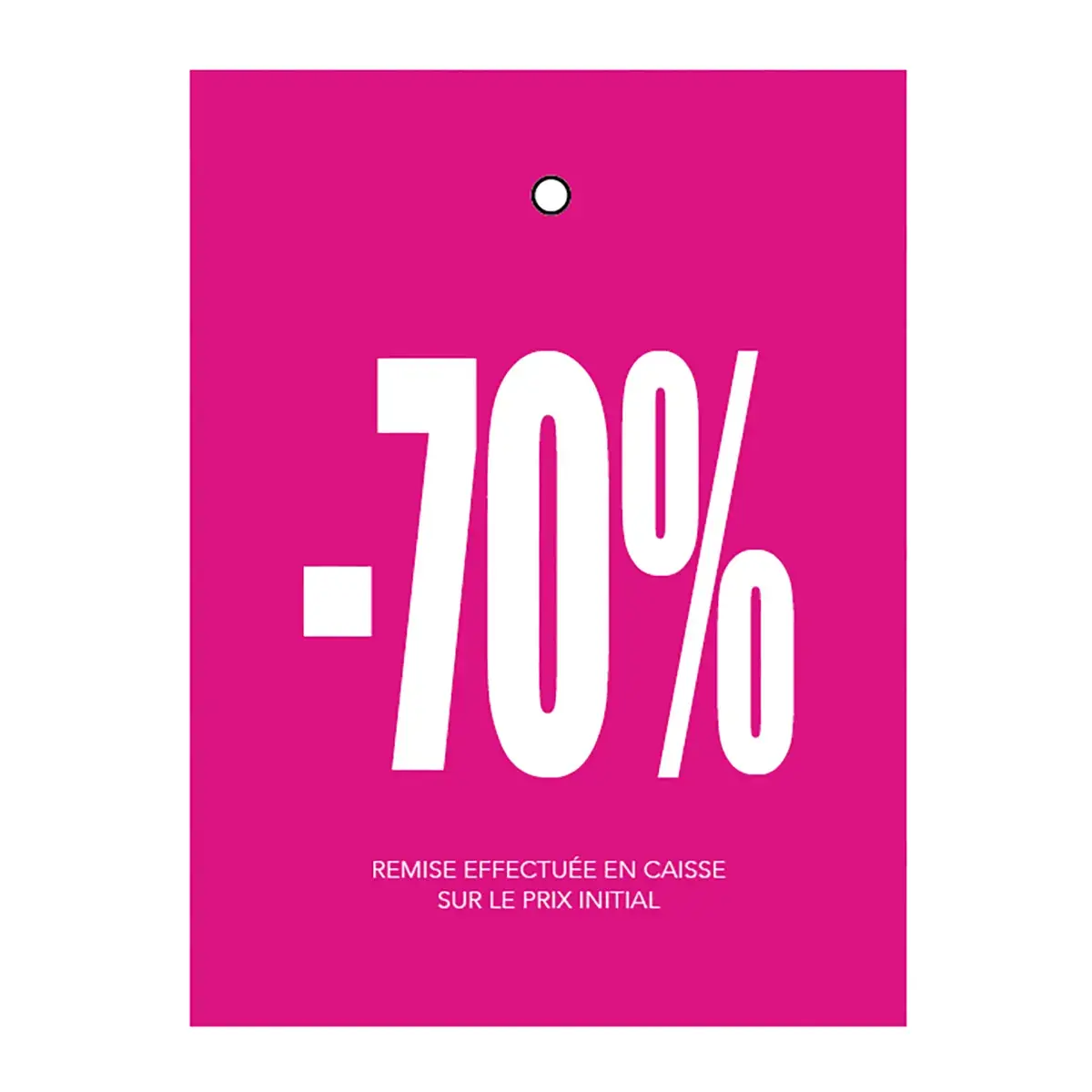 Etiquette à trou -70% rose/blanc 50x70mm carton 200g - Lot de 250 - Etiquette Soldes - Etiquettes soldes