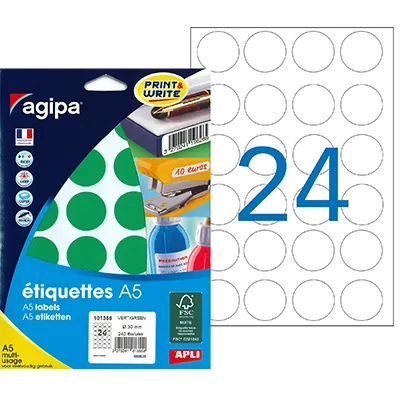Gommettes rondes adhésives vertes Ø 30mm - Paquet de 240 - Pastilles adhésives, Gommettes autocollantes-2