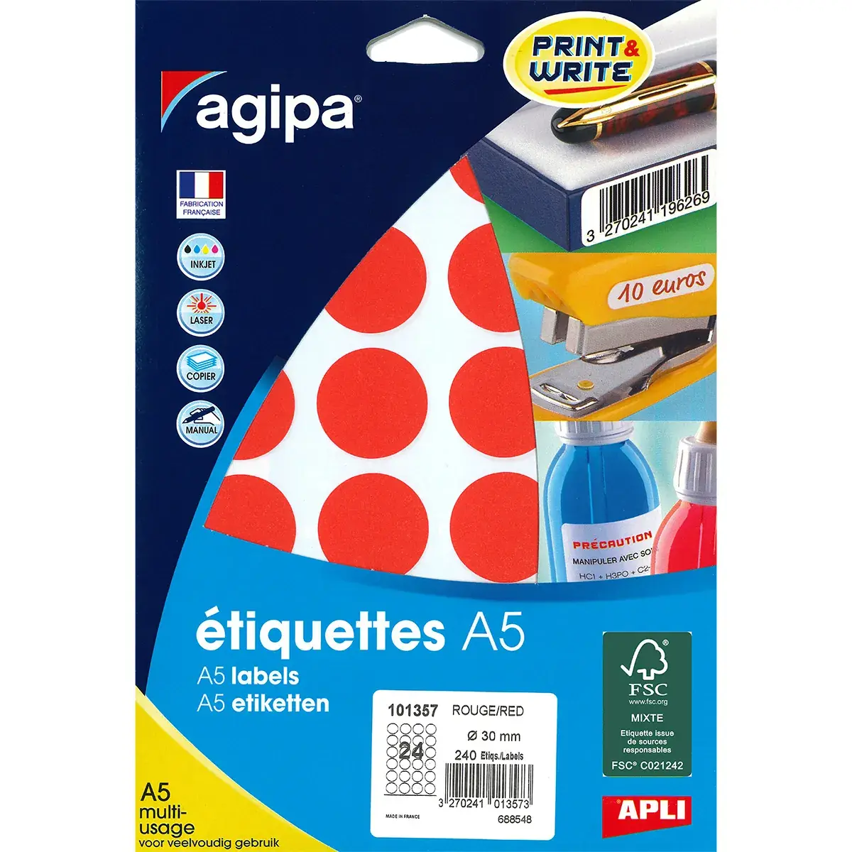 Gommettes rondes adhésives rouges Ø 30mm - Paquet de 240 - Pastilles adhésives, Gommettes autocollantes-2