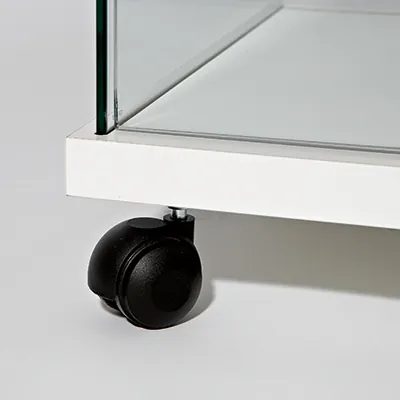 Vitrine colonne verre trempé socle blanc 4 tablettes 38 x 38 x 165 cm sur roulettes – Vitrine d’exposition - Vitrine exposition magasin - Vitrines Bois-4
