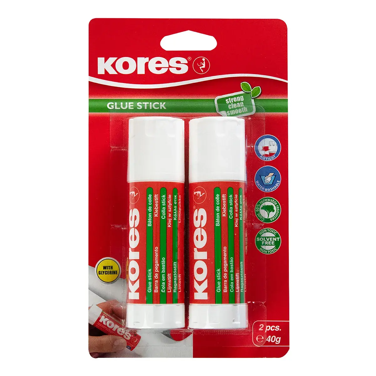Bâton de colle blanche sans solvant Kores 40g - Colle stick – Lot de 2 - Dévidoirs, adhésifs, colles-2