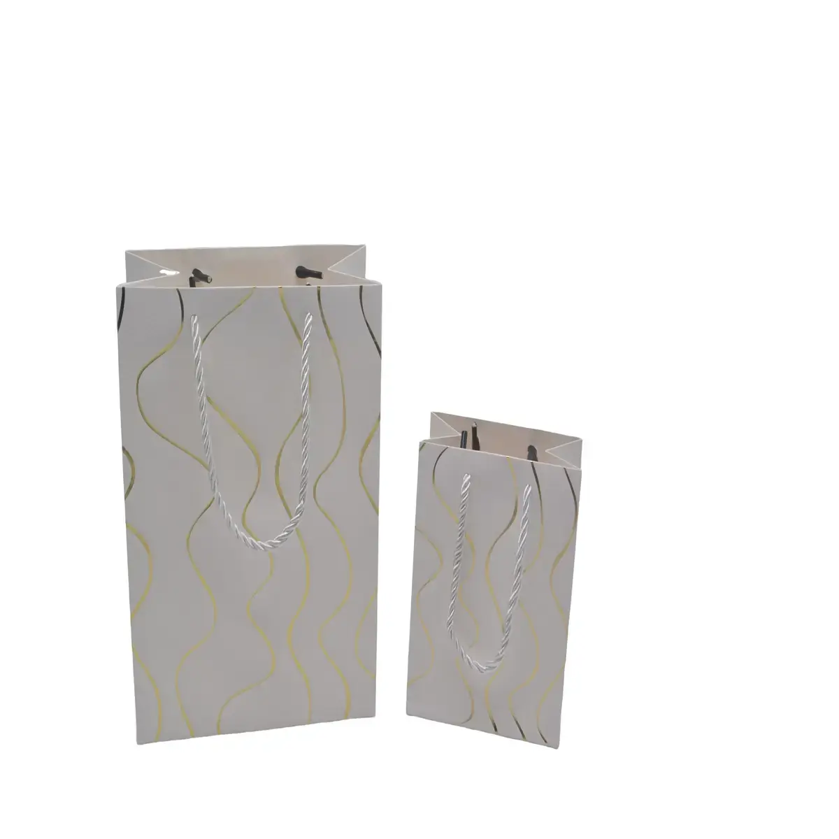 Sacs pelliculés blancs embossés vagues or poignées cordelette 18+10x23 cm 210g/m² – Paquet de 20 - Sacs pelliculés à motifs-2