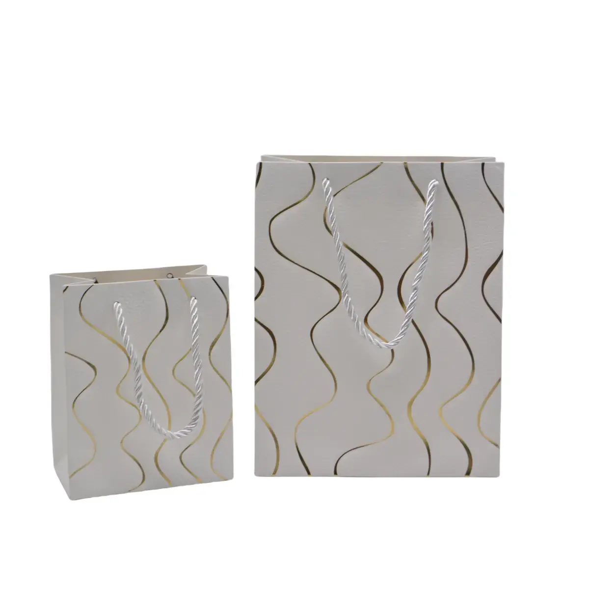 Sacs pelliculés blancs embossés vagues or poignées cordelette 18+10x23 cm 210g/m² – Paquet de 20 - Sacs pelliculés à motifs-3
