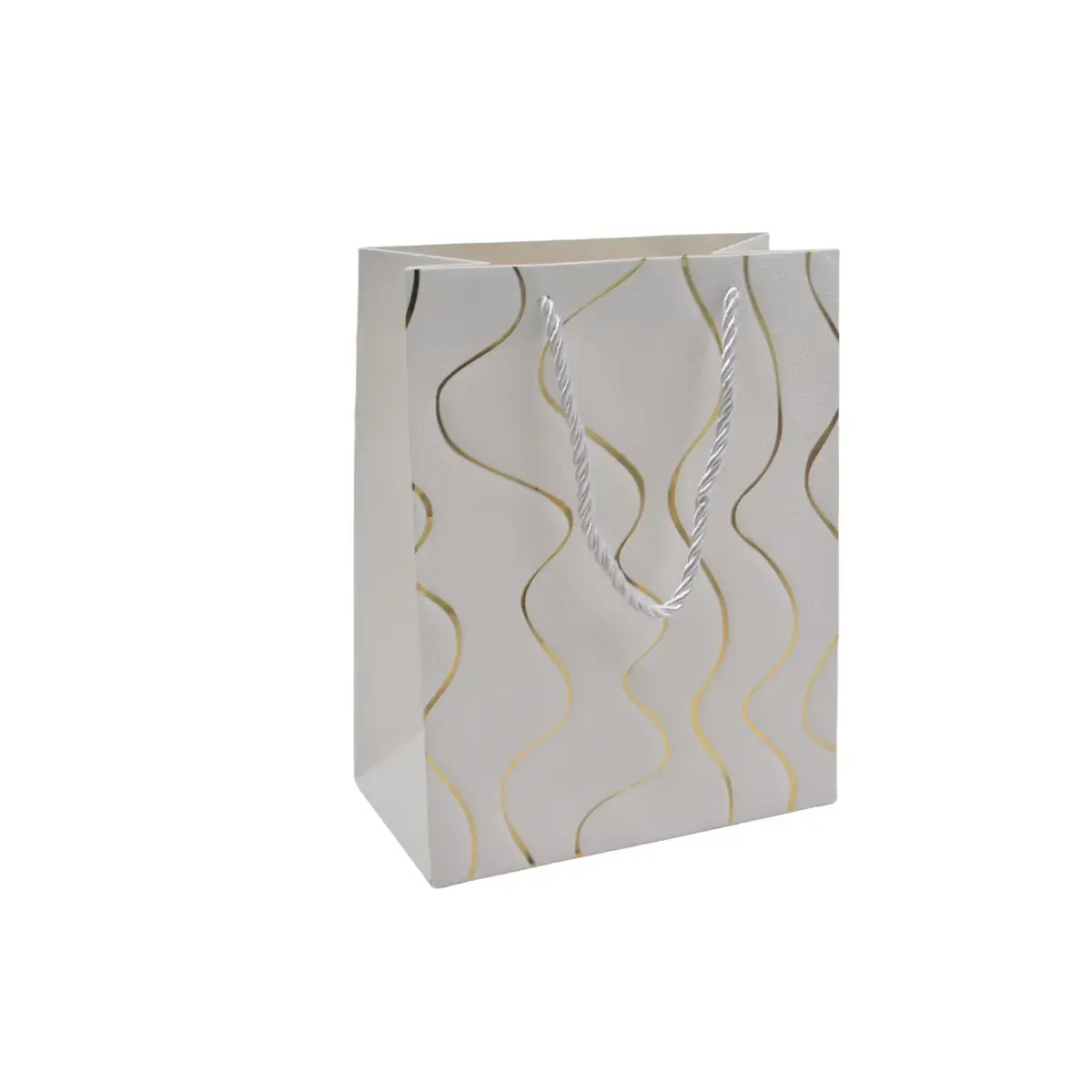 Sacs pelliculés blancs embossés vagues or poignées cordelette 12+7x15 cm 210g/m² – Paquet de 20 - Sacs pelliculés à motifs