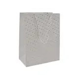 Sacs pelliculés blancs embossés pois or poignées cordelette 18+10x23 cm 210g/m² – Paquet de 20 - Sacs pelliculés à motifs