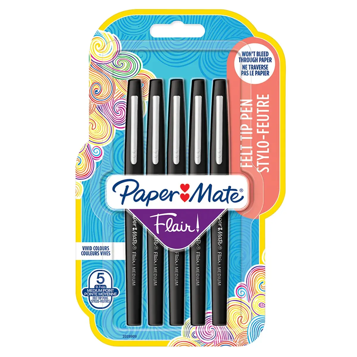 Stylo feutre Paper Mate Flair Noir, feutre fin pointe moyenne 0,7mm - Pack de 5 - Stylos feutres, Feutres de coloriage-3
