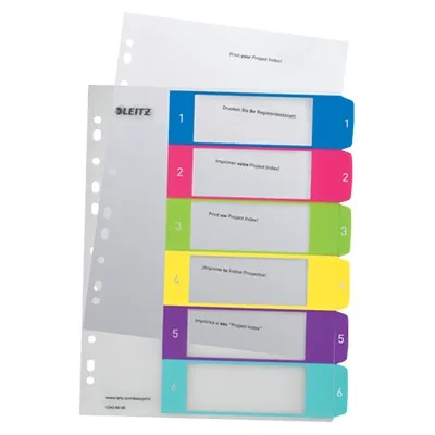Intercalaires imprimables A4 maxi 6 touches multicolores polypropylène - WOW Leitz - Intercalaires classeur, Trieurs documents