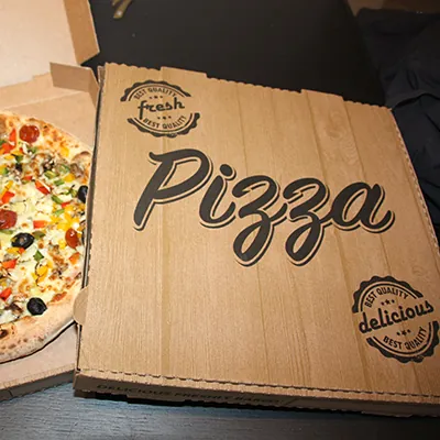 Boîte à pizza kraft brun 29 x 29 x 3,8 cm imitation bois – Carton 100 unités - Emballage snacking