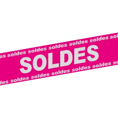Banderole Soldes 15 cm x 10 m rose/argent plastique - Affichage Soldes - Banderoles Soldes et Destockage-2