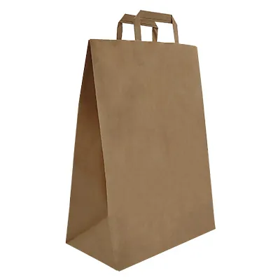 Sac papier kraft brun poignées plates 32+17x44 cm - Sac papier kraft - Paquet de 250 - Sacs kraft brun poignées plates