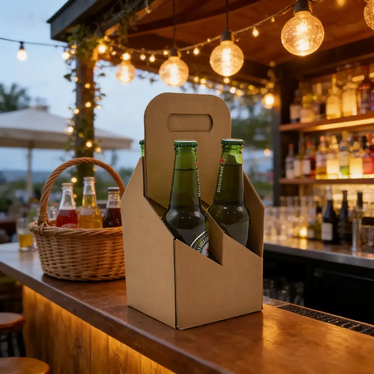 Porte-bouteilles carton kraft 4 bières 33 cl 13 x 13 x 29 cm - Boîte bouteilles de bière - Panier bières - Brun - Lot de 20 - Mètres de bières, Emballages pour bouteilles de bières-4