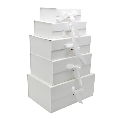 Boites cadeau carton blanches avec ruban 39x28x17,5cm – Paquet de 5 - Boites cadeaux carton pliables-4