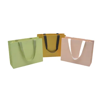 Sacs pelliculés unis rose pastel à poignées ruban – 32 x 11 x 25 cm – paquet de 10 - Sacs pelliculés unis, poignées ruban-2