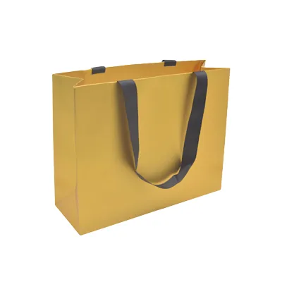 Sacs pelliculés or à poignées ruban noires – 32 x 11 x 25 cm – Paquet de 10 - Sacs pelliculés unis, poignées ruban