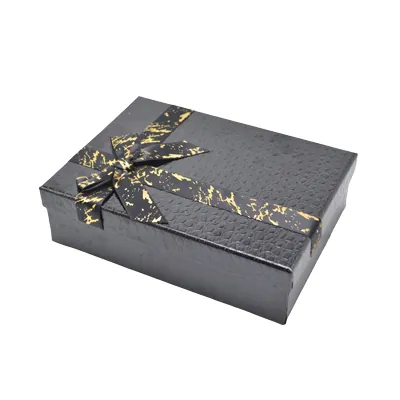 Boîtes cadeaux noires texturées 26x19x8cm – ruban or – Paquet de 4 - Boites cloches