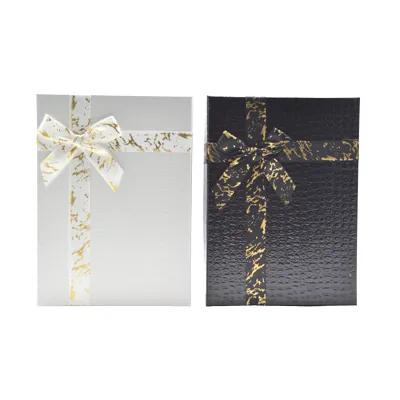 Boîtes cadeaux noires texturées 26x19x8cm – ruban or – Paquet de 4 - Boites cloches-3