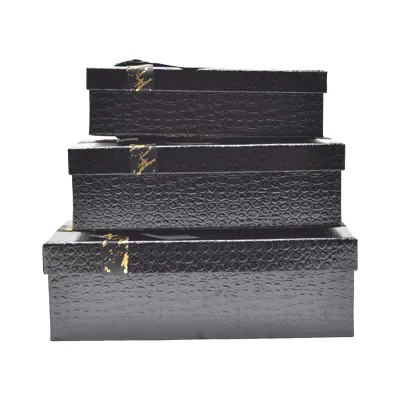 Boîtes cadeaux noires texturées 26x19x8cm – ruban or – Paquet de 4 - Boites cloches-4