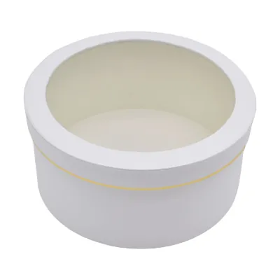 Boîtes rondes blanches liseré or fenêtre 20,4x10cm – Paquet de 2 - Boites cloches