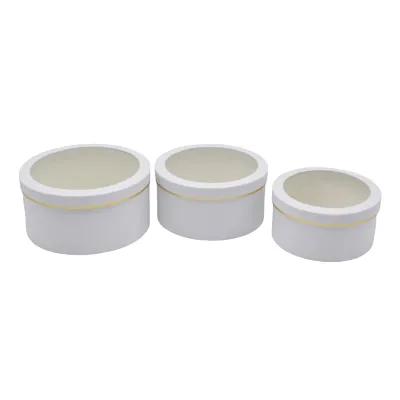 Boîtes rondes blanches liseré or fenêtre 20,4x10cm – Paquet de 2 - Boites cloches-2