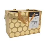 Boîte cadeau carton à poignées et pois or 23x11x16 cm - Valisette carton – Lot de 10 - Boites carton avec poignée