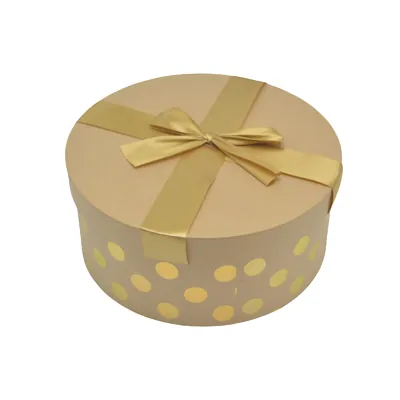 Boîte cadeau ronde carton avec noeud ruban à pois or ø23xH10 cm - Lot de 2 - Boites cloches