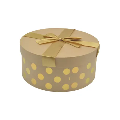 Boîte cadeau ronde carton avec noeud ruban à pois or ø23xH10 cm - Lot de 2 - Boites cloches-2