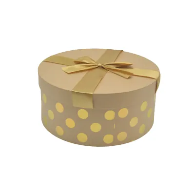 Boîte cadeau ronde carton avec noeud ruban à pois or ø25,3xH11,2 cm - Lot de 2 - Boites cloches-2