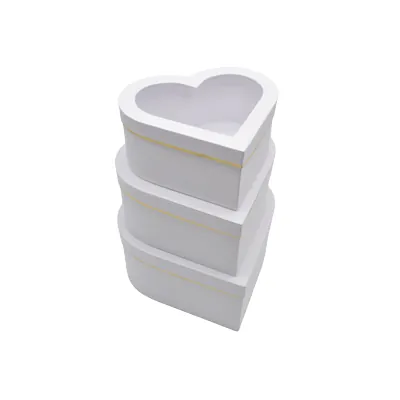 Boîte cœur en carton avec fenêtre, blanc avec liseré doré 28,5 x 26,3 x13 cm - Lot de 2 - Boites cloches-2
