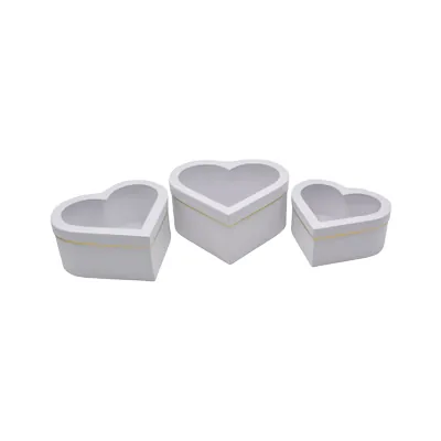 Boîte cœur en carton avec fenêtre, blanc avec liseré doré 28,5 x 26,3 x13 cm - Lot de 2 - Boites cloches-3