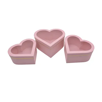 Boîtes cœur roses liseré or à fenêtre 23,5x21,5x10 cm – Paquet de 2 - Boites cloches-2
