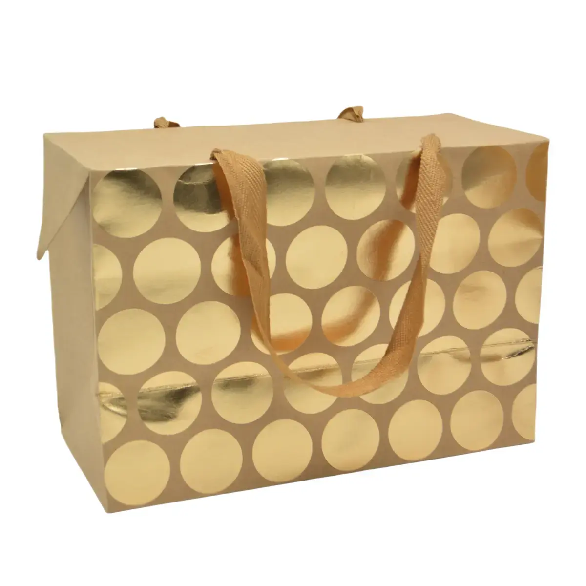 Boîte cadeau carton à poignées et pois or 23x11x16 cm - Valisette carton – Lot de 10 - Boites carton avec poignée-2