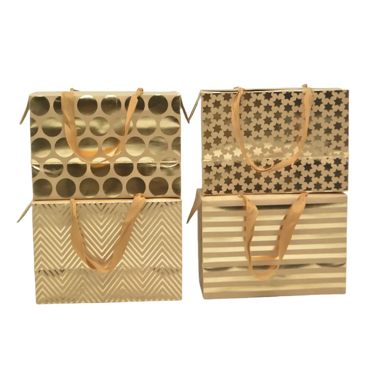Boîte cadeau carton à poignées et rayures or 23x11x16 cm - Valisette carton – Lot de 10 - Boites carton avec poignée-3