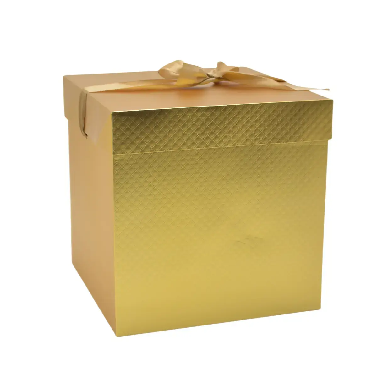 Boîte cadeau carrée gaufrée or avec nœud satin 22 x 22 x 22 cm – Lot de 5 - Boites cloches