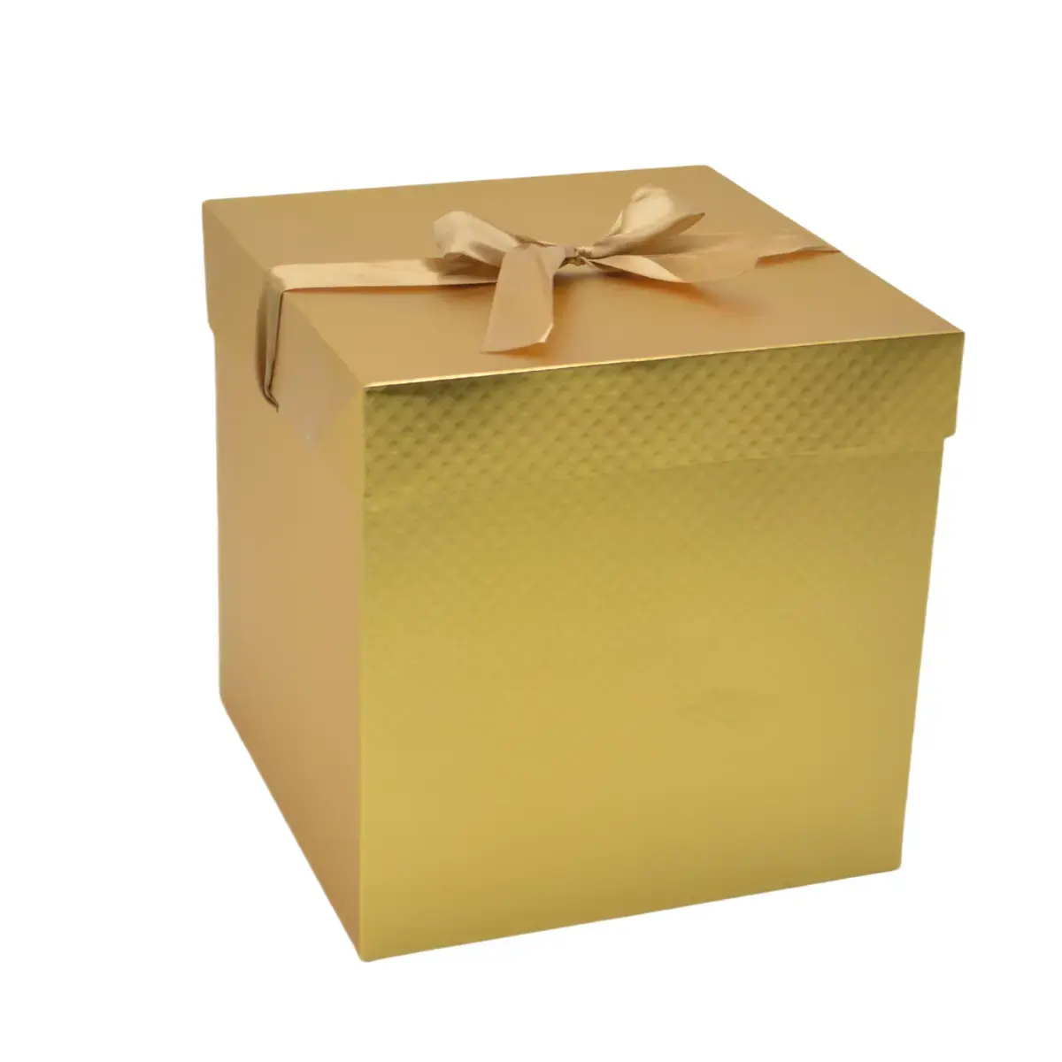 Boîte cadeau carrée gaufrée or avec nœud satin 22 x 22 x 22 cm – Lot de 5 - Boites cloches-2