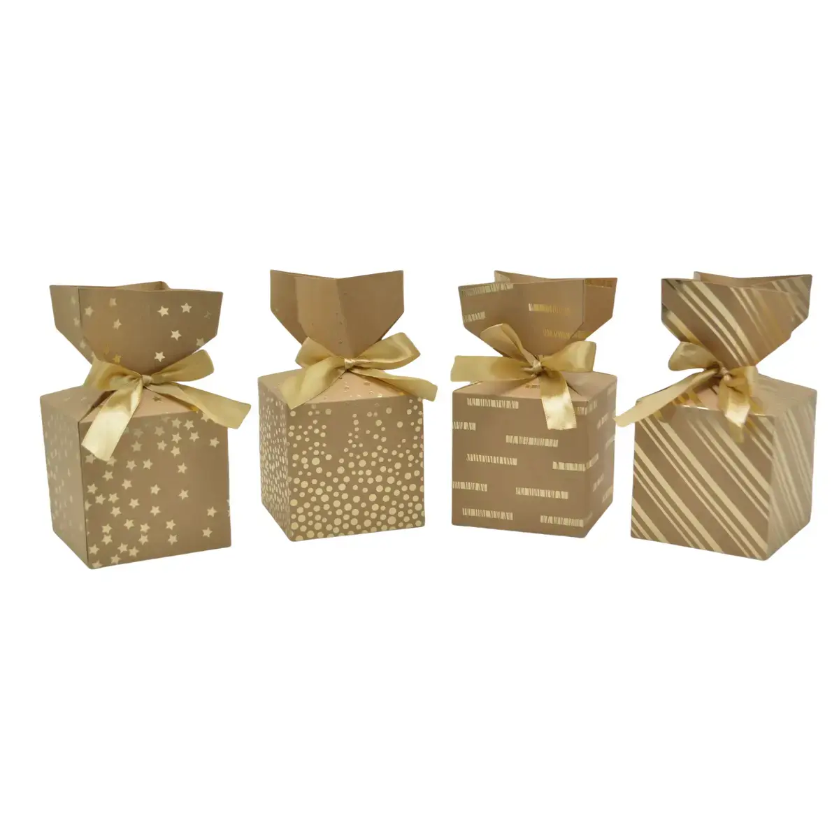 Boîte cadeau pliable kraft avec noeud intégré constellation d'étoiles or 10x10x10 cm - Boite cadeau origami - Lot de 20 - Boites cadeaux carton pliables-2