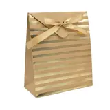 Pochette cadeau papier kraft brun à rayures or avec rabat et ruban satiné 18x8x21cm – Paquet de 20