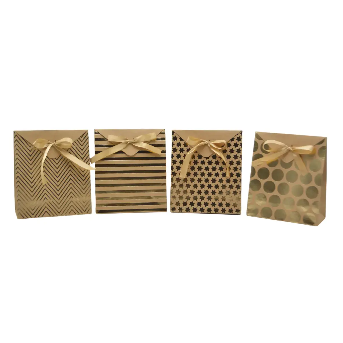 Pochette cadeau papier kraft brun à étoiles or avec rabat et ruban satiné 18x8x21cm – Paquet de 20 - Pochettes cadeaux luxe-2