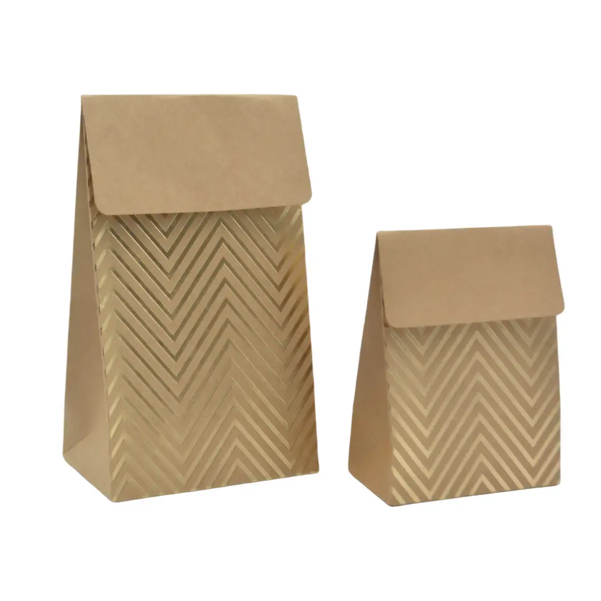 Pochette cadeau papier kraft à rabat motif chevrons dorés 8x4,5x11 cm – Sachet cadeau - Paquet de 20 - Pochettes cadeaux luxe-2