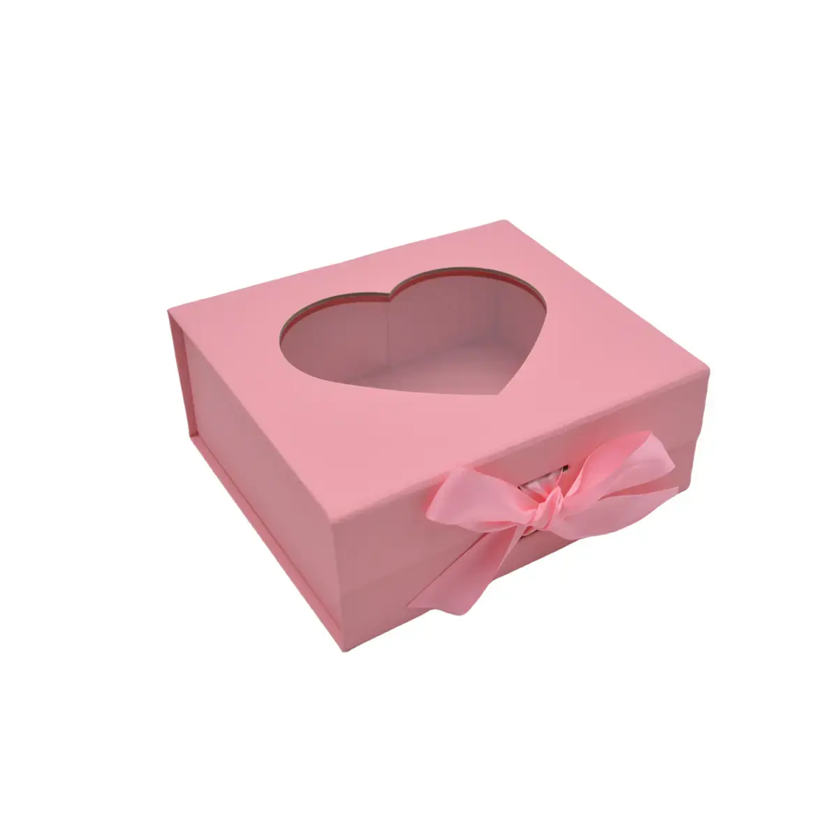 Boites cadeaux carton roses avec fenêtre cœur et ruban 20x18,2x8cm – Paquet de 5 - Boites cadeaux carton pliables