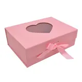 Boites cadeaux carton roses avec fenêtre cœur et ruban 28,2x20,2x9,2cm – Paquet de 5 - Boites cadeaux carton pliables