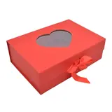 Boites cadeaux carton rouges avec fenêtre cœur et ruban 28,2x20,2x9,2cm – Paquet de 5 - Boites cadeaux carton pliables