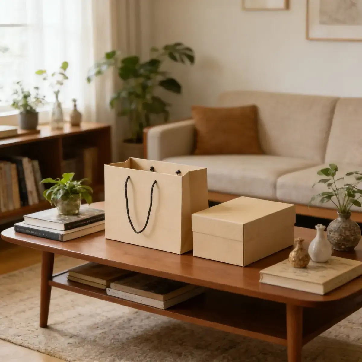 Sac kraft luxe en papier de bambou brun à poignées cordelières noires L 14 x P 6,5 x H 11 cm - Paquet de 20 - Sacs kraft luxe-4