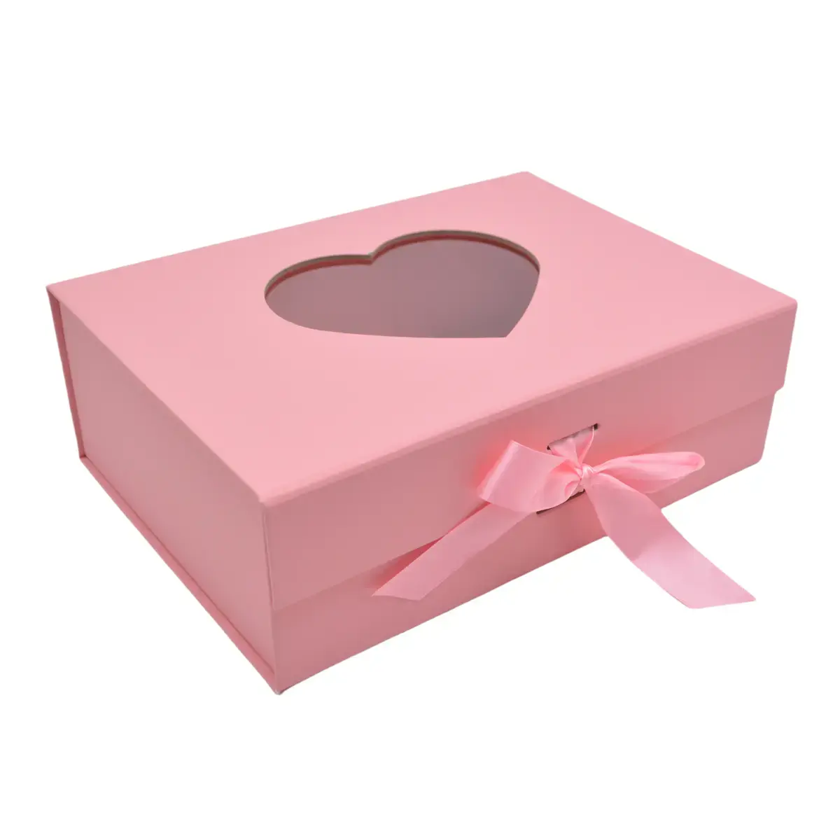 Boites cadeaux carton roses avec fenêtre cœur et ruban 28,2x20,2x9,2cm – Paquet de 5 - Boites cadeaux carton pliables