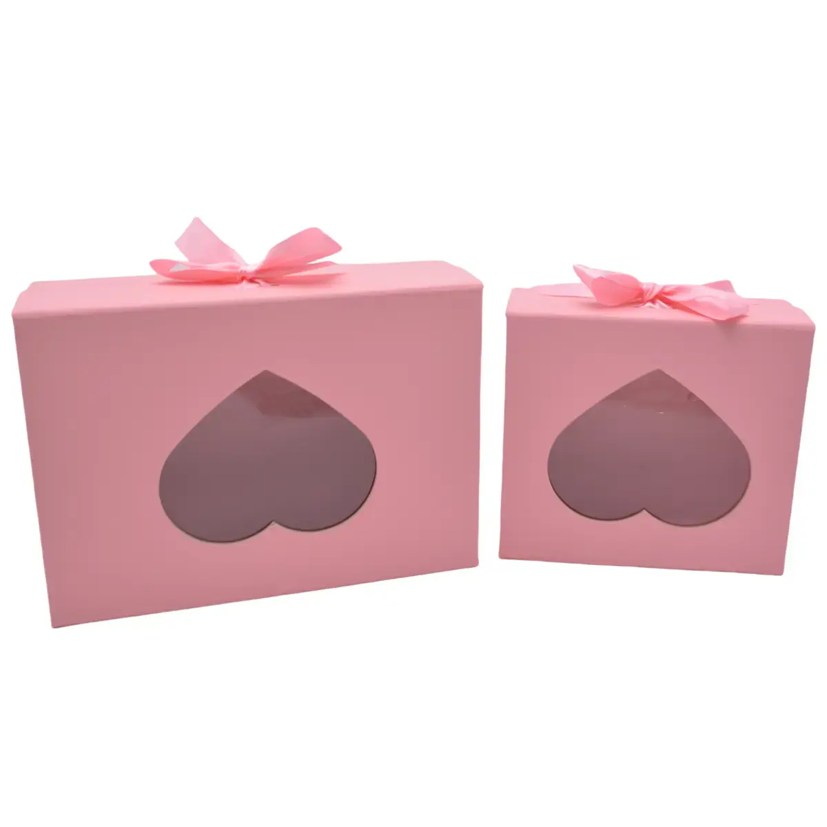 Boites cadeaux carton roses avec fenêtre cœur et ruban 28,2x20,2x9,2cm – Paquet de 5 - Boites cadeaux carton pliables-2
